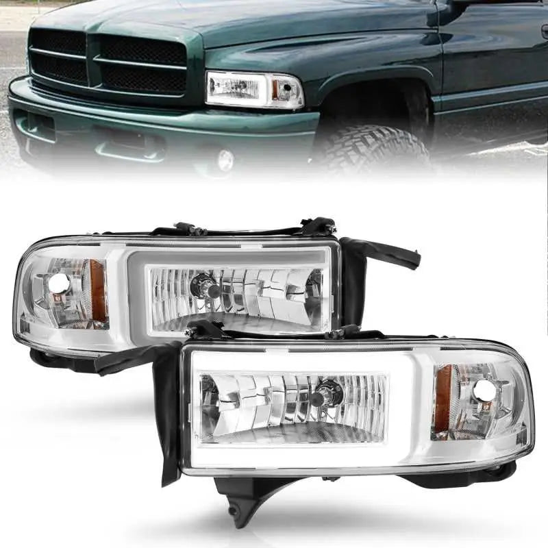 111555 ANZO 94-02 Dodge RAM Crystal Headlight - w/ Light Bar Chrome Housing anz111555