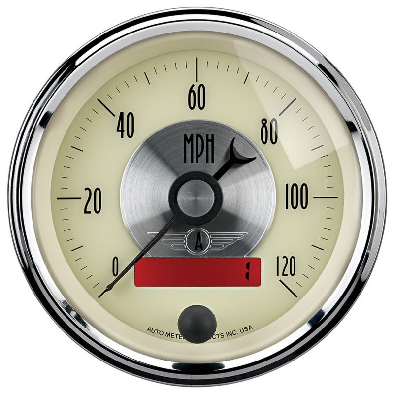 AutoMeter Gauge Speedo 3-3/8in. 120MPH Elec. Program W/Lcd Odo Prestige Antq. Ivory - 2087 atm2087