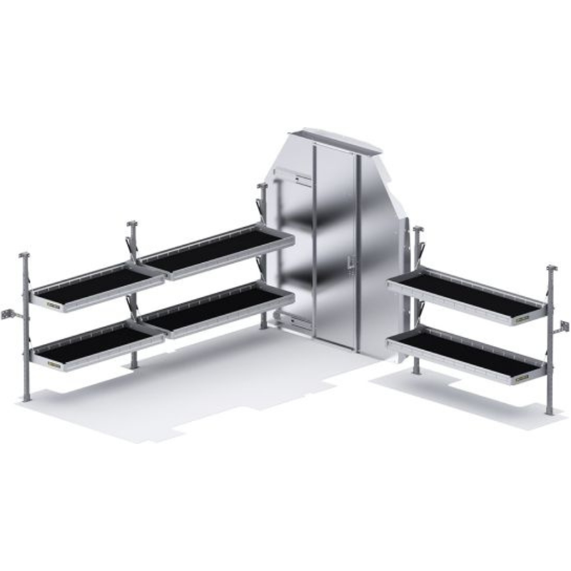 Holman Folding Shelves Van Package Ford Transit 148" WB High Roof Aluminum Sliding Partition Model 51TRH