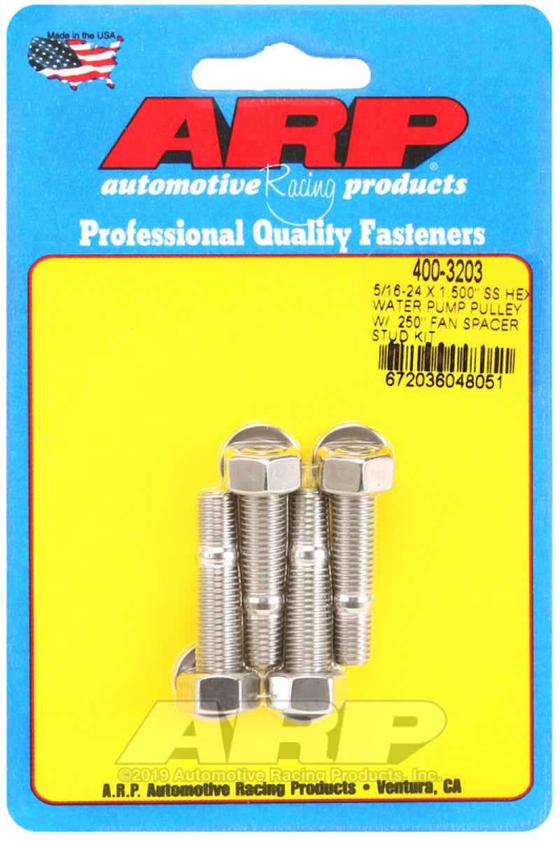 ARP 5/16-24 X 1.500 SS Hex Water Pump Pulley w/ .250in Fan Spacer Stud Kit 400-3203