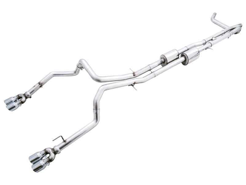 AWE Tuning 22-23 GMC Sierra 1500 AT4X 6.2L 0FG Catback Split Dual (Flat Bumper) - Chrome Silver Tips 3015-42284