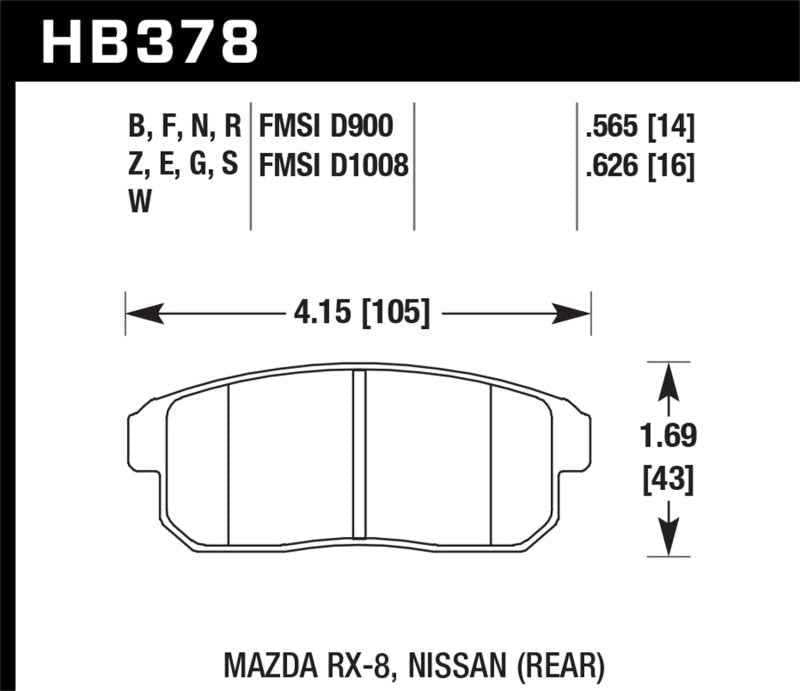 Hawk 03-07 RX8 Performance Ceramic Street Rear Brake Pads (D1008) HB378Z.565