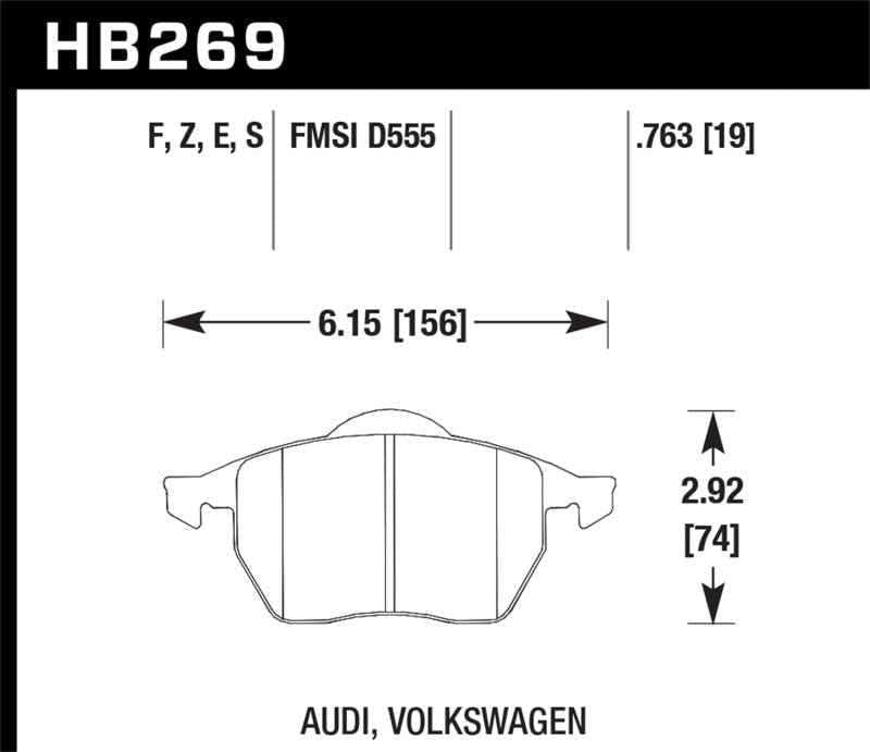 Hawk HT-10 Audi/Volkswagen Race Front Brake Pads HB269S.763