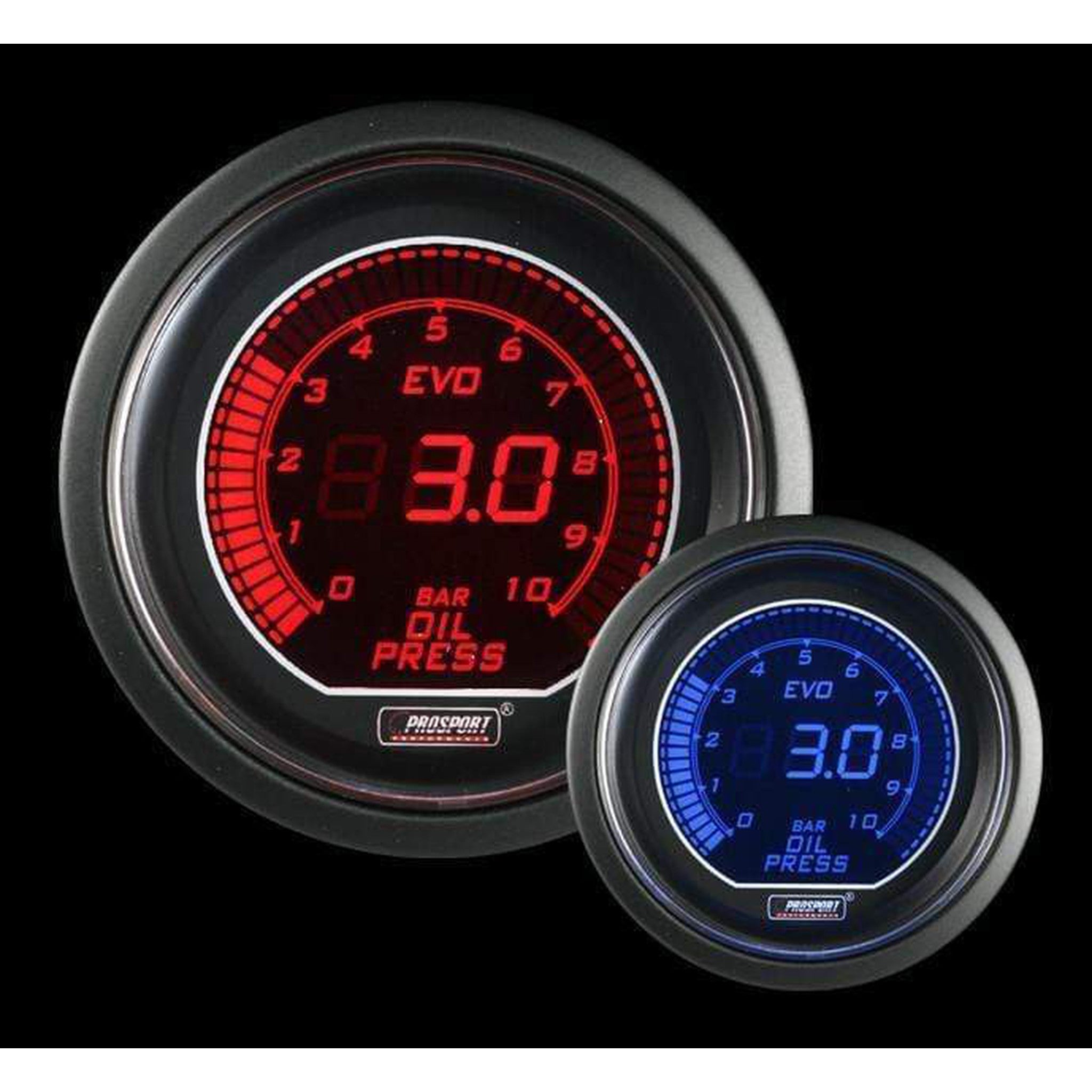 Prosport Evo Electrical Oil Pressure Gauge - BAR - Red/Blue