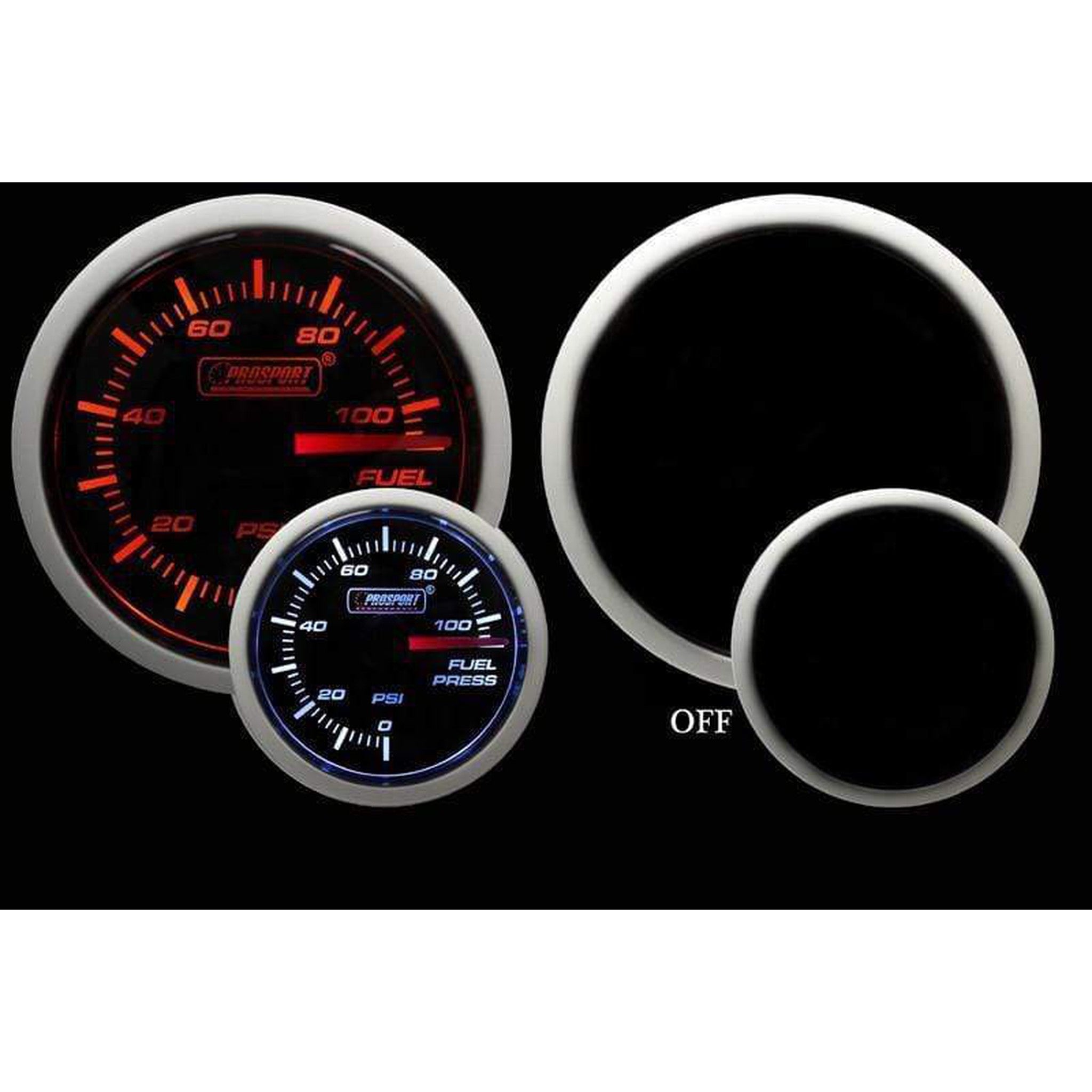 Prosport Performance Series 52mm Fuel Pressure Gauge - Amber / White