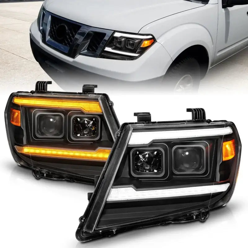 ANZO 09-20 Nissan Frontier Black Projector Plank Style DRL w/ Switchback & Sequential LED DRL - 111597 anz111597