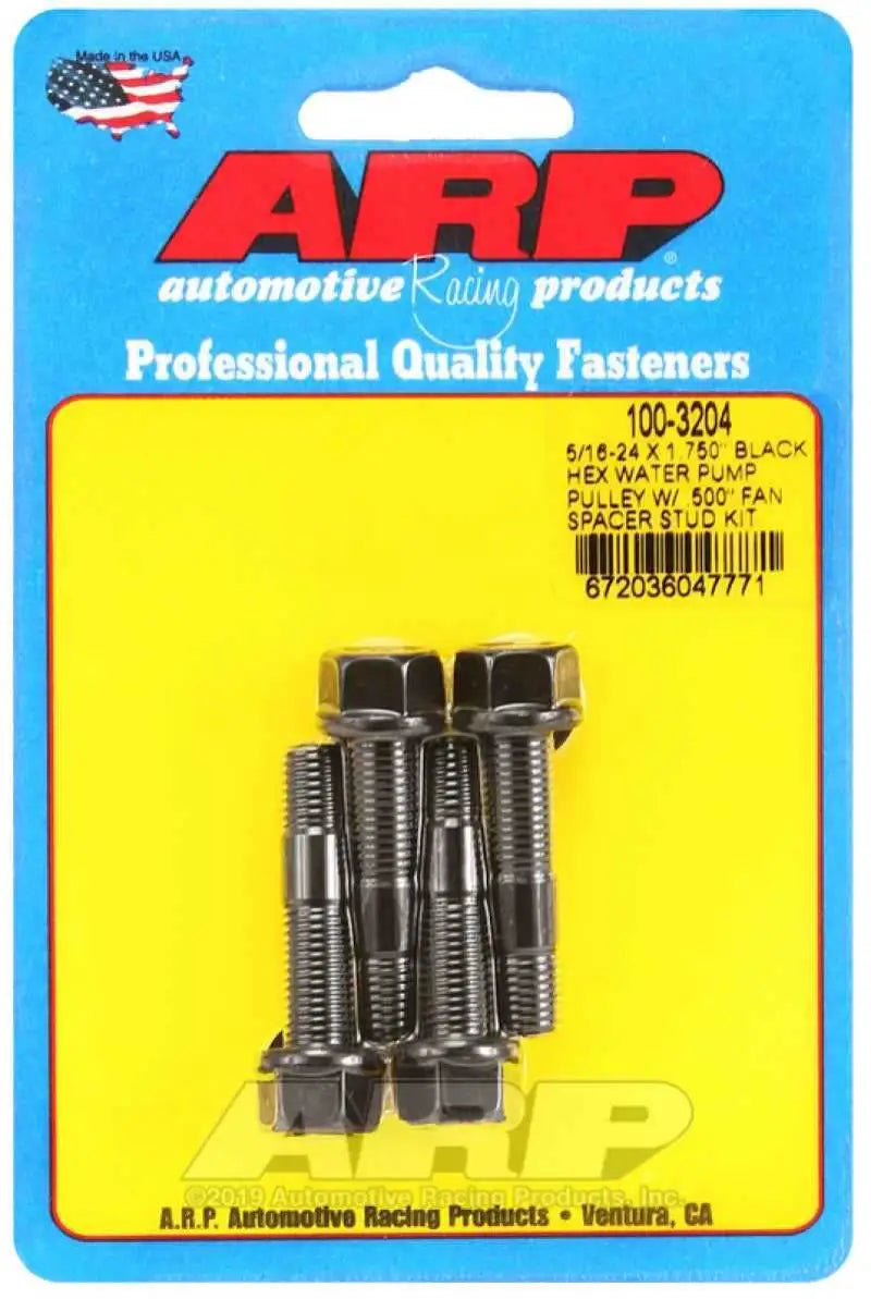 ARP 5/16-24 X 1.750 Black Hex Water Pump Pulley w/ .500in Fan Spacer Stud Kit 100-3204