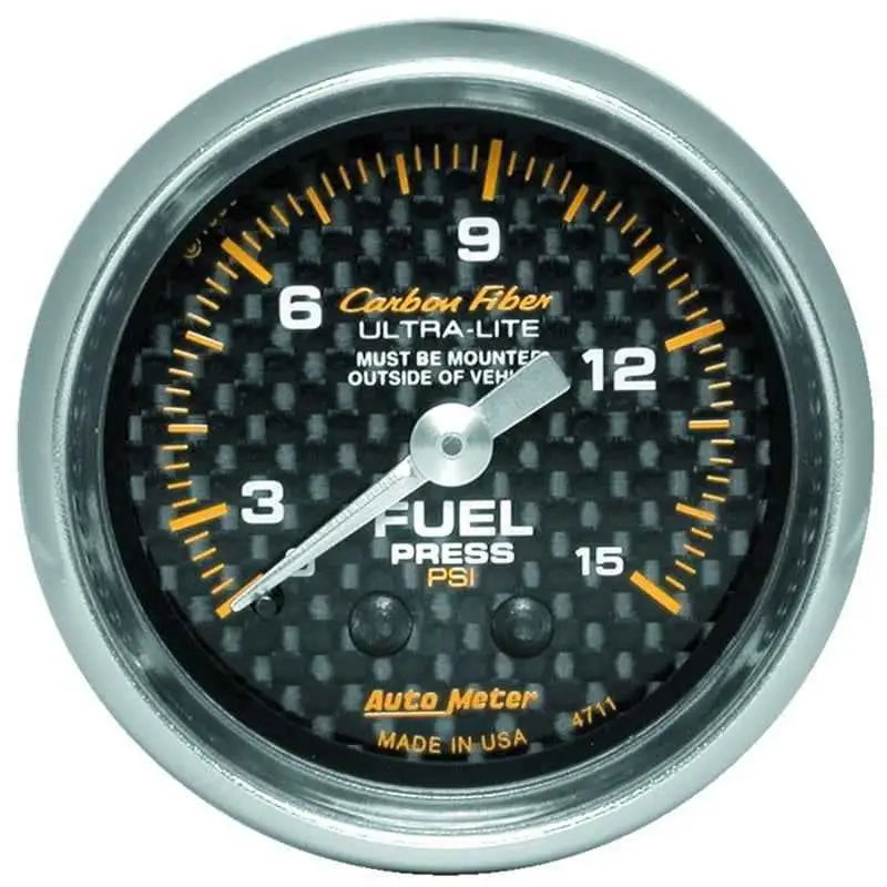 Autometer Carbon Fiber 52mm 15 PSI Mechanical Fuel Pressure Gauge 4711