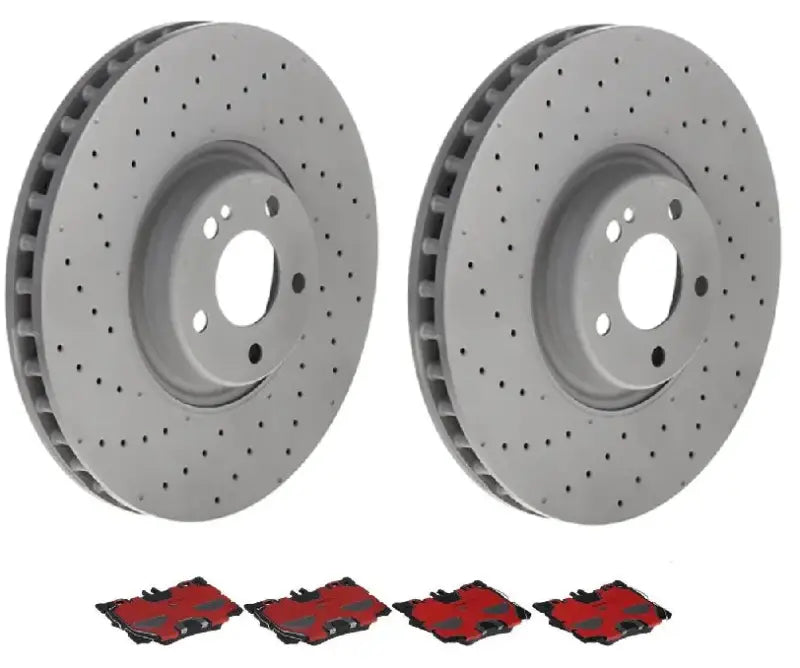 Brake Kit Ceramic Brake Pads; 360 Millimeter Vented Cross Drilled High Carbon Cast Iron One Piece Rotor; With Two 09D52413C02 Rotors And Four P50139N Brake Pads brmkt00c23