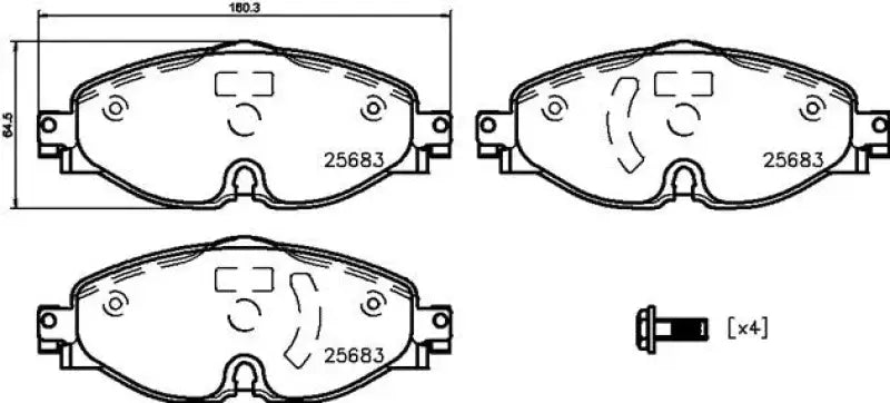 Brake Pad FMSI Number D1760-8989; Low-Metallic; Set Of 4; With Brake Caliper Screws brmp85147