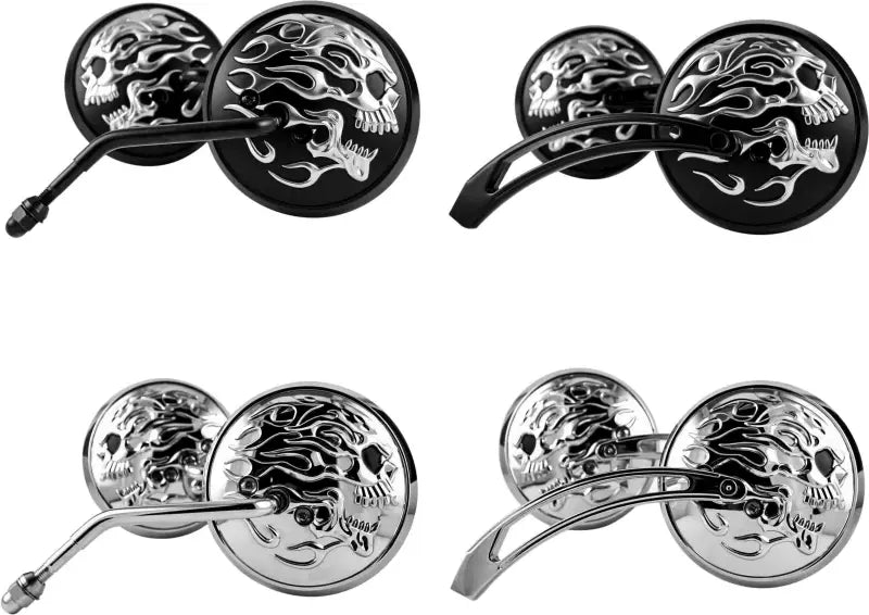 Chrome Flaming Skull Mirror W/Stainless Steel Stem wps-820-0830