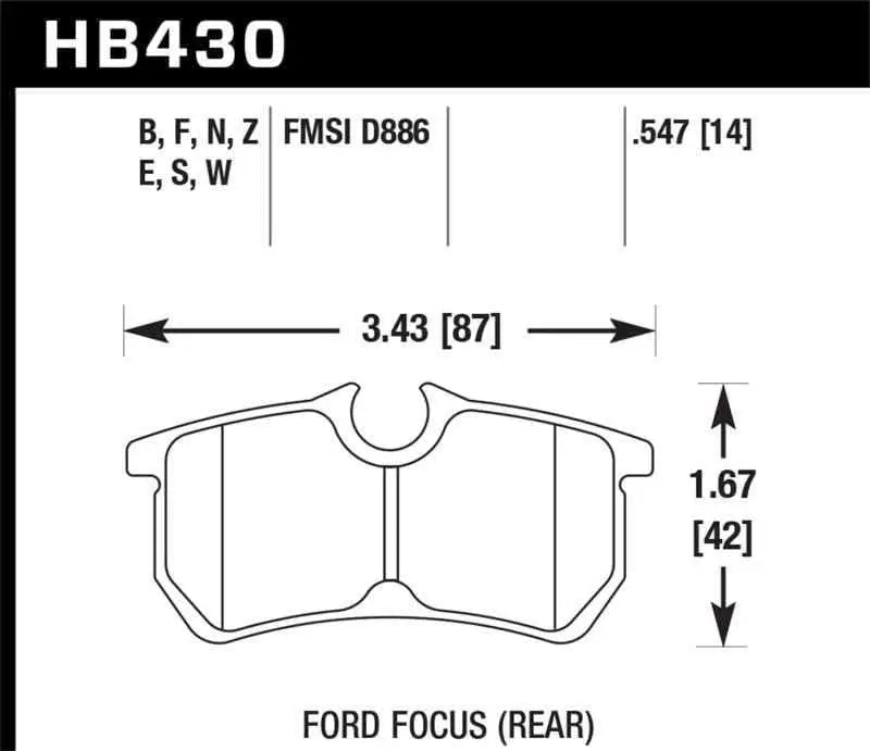 Hawk 00-07 Ford Focus HPS 5.0 Rear Street Brake Pads hb430b-547