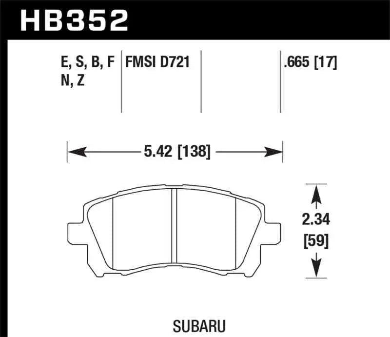 Hawk 02-03 WRX / 98-01 Impreza / 97-02 Legacy 2.5L / 98-02 Forester 2.5L D721 Performance Ceramic St hb352z-665