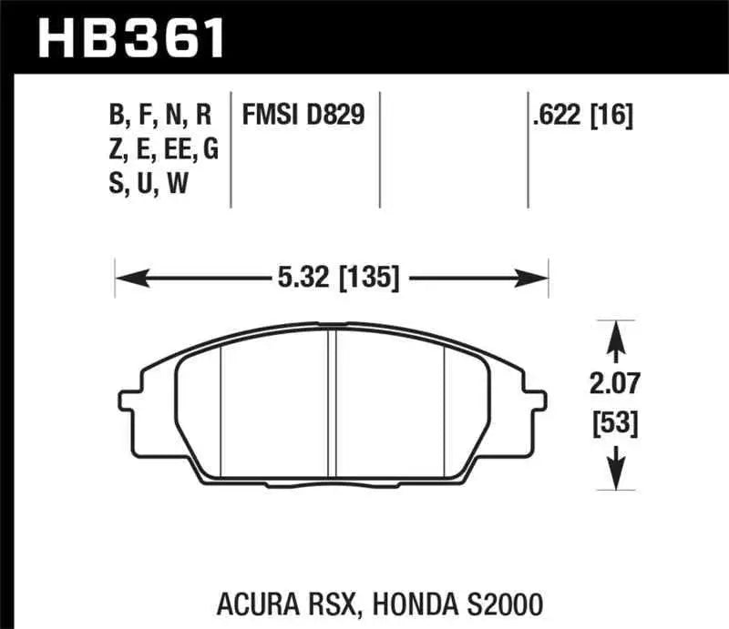 Hawk 02-06 Acura RSX Type S / 06-11 Honda Civic Si Coupe / 00-09 S2000 DTC-30 Race Front Brake Pads hb361w-622