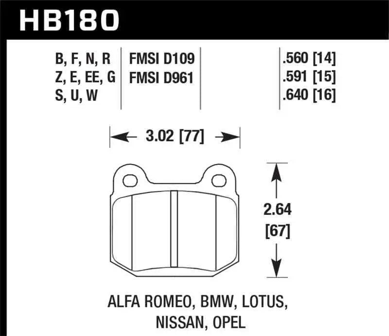 Hawk 03-06 Evo / 04-09 STi / 03-07 350z Track Performance Ceramic Street Rear Brake Pads hb180z-560