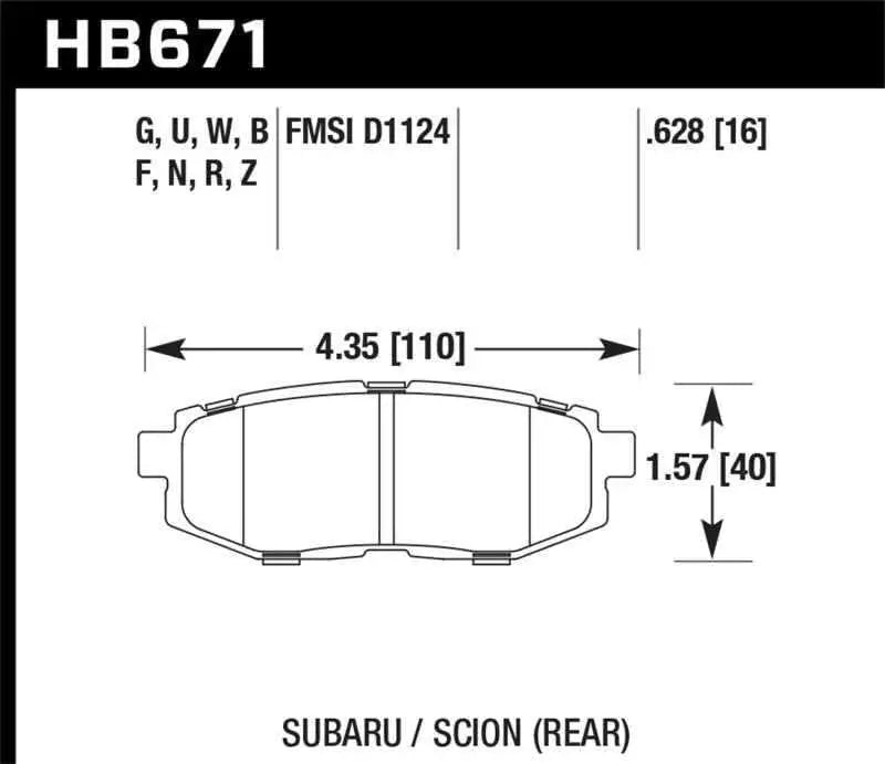 Hawk 13 Scion FR-S / 13 Subaru BRZ/10-12 Legacy 2.5 GT/3.6R DTC-30 Race Rear Brake Pads hb671w-628