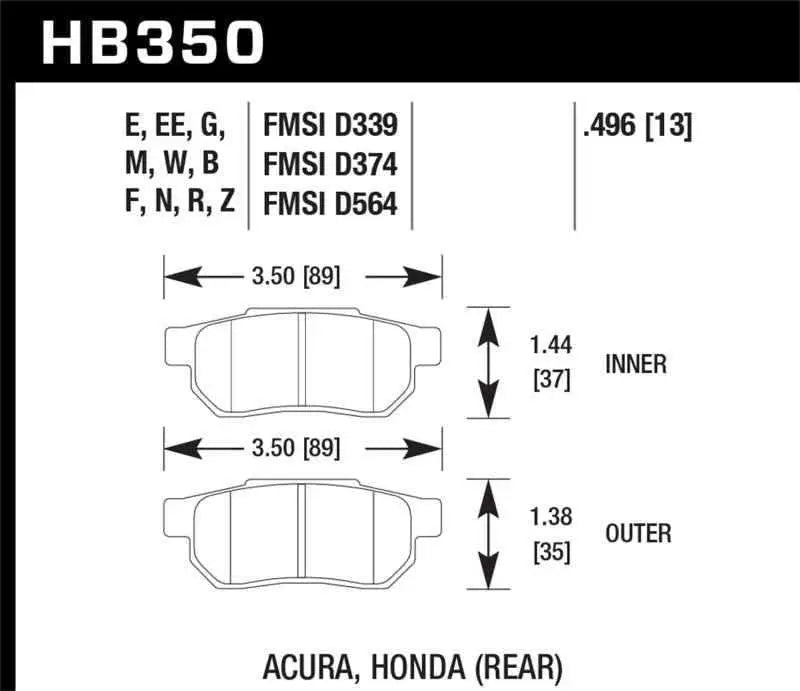 Hawk 90-01 Acura Integra (excl Type R) / 98-00 Civic Coupe Si Performance Ceramic Street Rear Brake hb350z-496