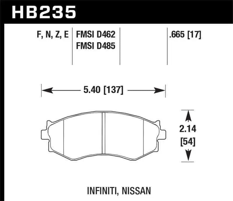 Hawk 91-96 Infiniti G20/ Nissan 240SX/ Sentra HPS Street Front Brake Pads HB235F.665