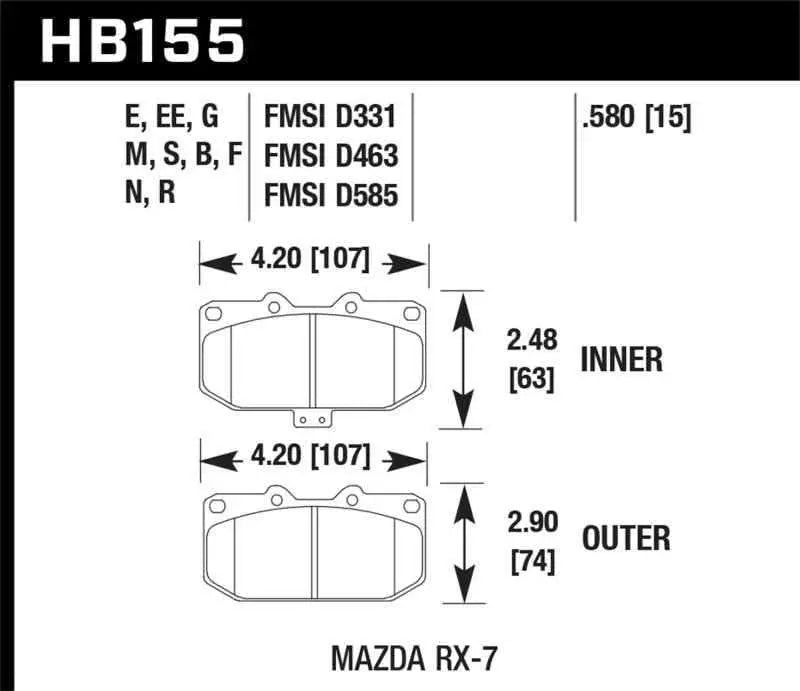 Hawk 93-95 Mazda RX-7 HP+ Street Front Brake Pads hb155n-580