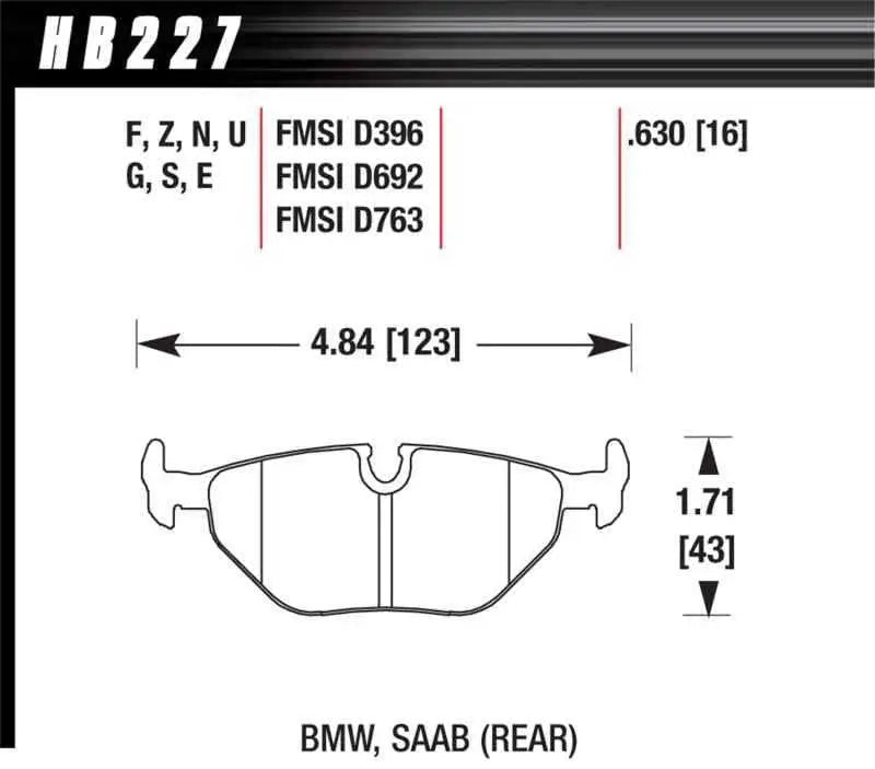 Hawk 95-99 BMW M3 E36 HP+ Street Rear Brake Pads hb227n-630