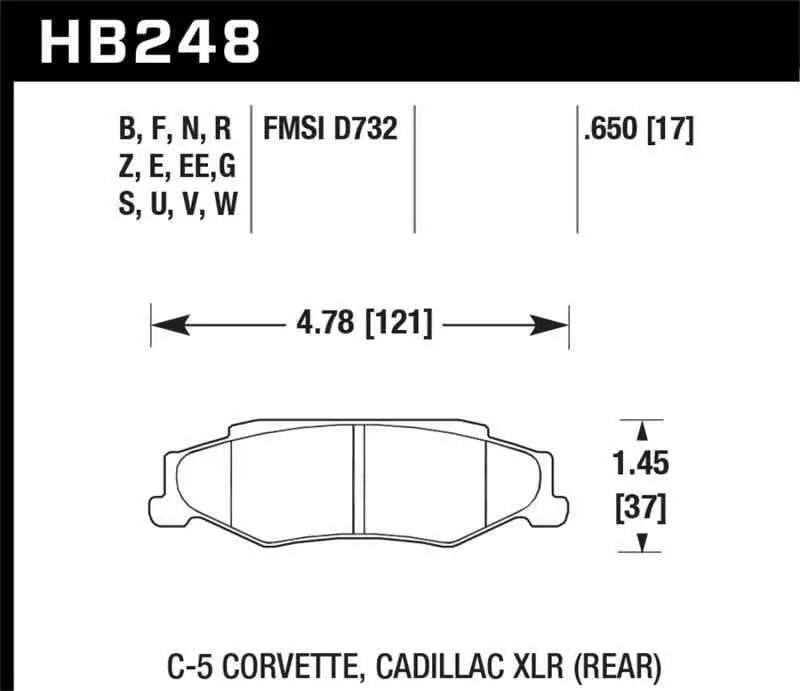 Hawk 97-12 Corvette/01-04 Z06/05-09 Z51 DTC-30 Race Rear Brake Pads hb248w-650