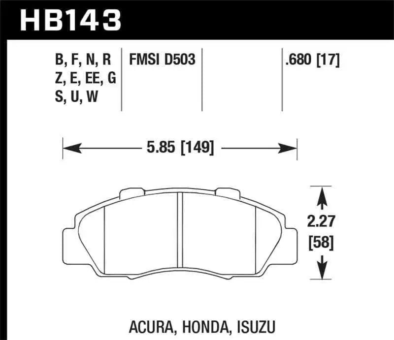 Hawk Acura / Honda / Isuzu DTC-70 Race Front Brake Pads hb143u-680