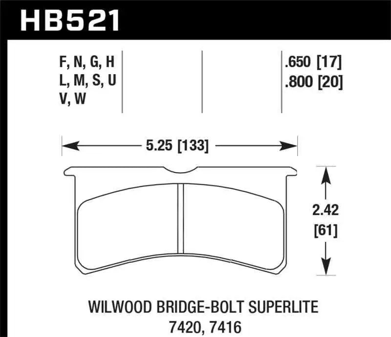 Hawk Wilwood Superlite DTC-70 Race Brake Pads hb521u-800