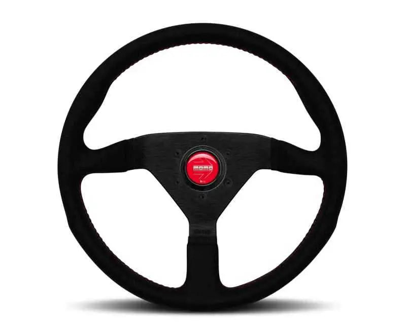 Momo Montecarlo Alcantara Steering Wheel 320 mm - Black/Red Stitch/Black Spokes mcl32al3b