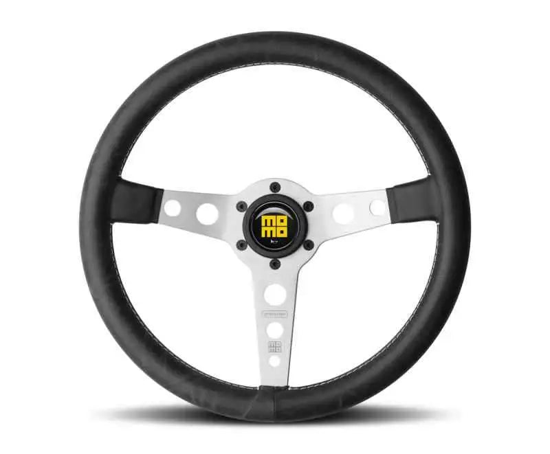 Momo Prototipo Steering Wheel 350 mm - Black Leather/White Stitch/Brshd Spokes prh35bk0s