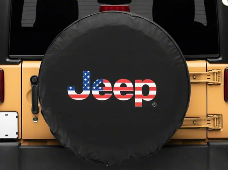 Officially Licensed Jeep 66-18 CJ5/ CJ7/Wrangler YJ/ TJ/JK American Flag Logo Spare Tire Cover-32In - oljJ157895D oljj157895d