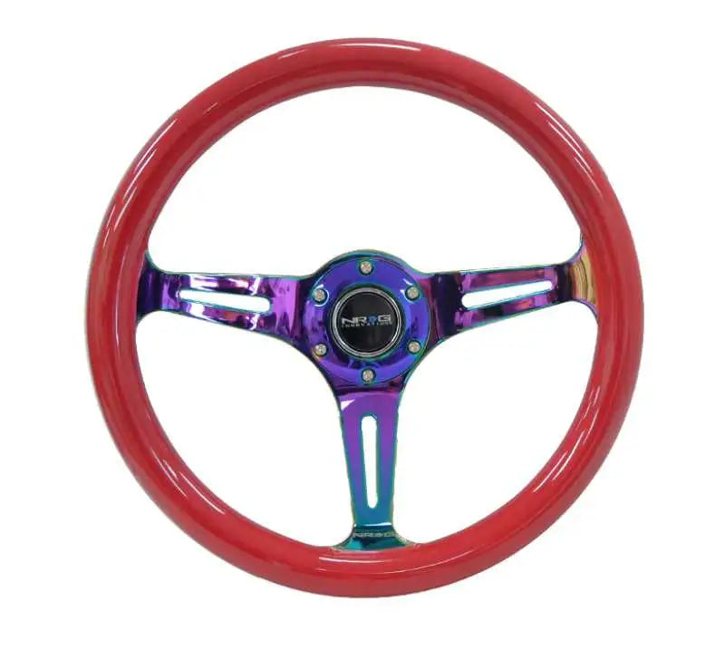 ST-015MC-RD NRG Classic Wood Grain Steering Wheel (350mm) Red Grip w/Neochrome 3-Spoke Center nrgST-015MC-RD