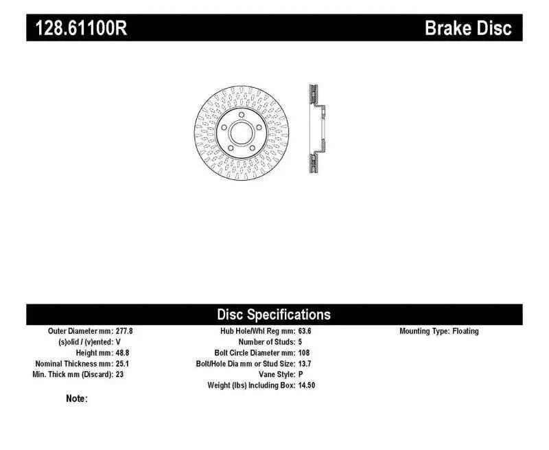 StopTech Drilled Sport Brake Rotor 128.61100R