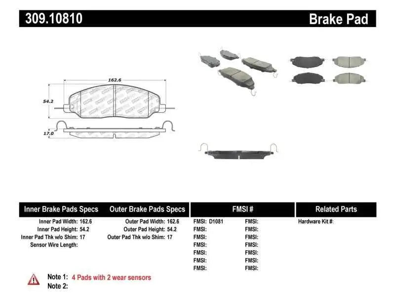 StopTech Performance 05-09 Ford Mustang Cobra/Mach 1 V6/GT / 10 Shelby/Shelby GT Front Brake Pads 309.10810