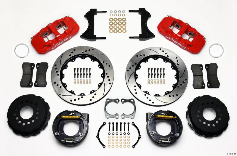 Wilwood AERO4 Rear P-Brake Kit 14.00in Drill Red Big Ford New Style 2.50in Offset wil140-10948-dr